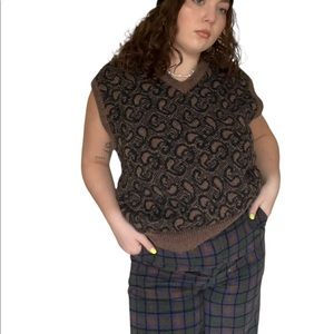 vintage wool brown and black paisley sweater vest